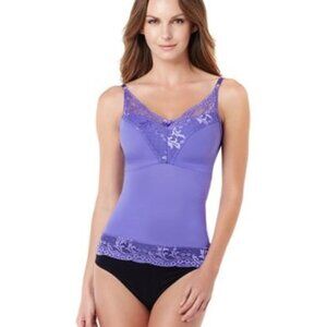 Rhonda Shear Pin-Up Lace Camisole Smoothing Tank with Built in Bra~ Purple 3X